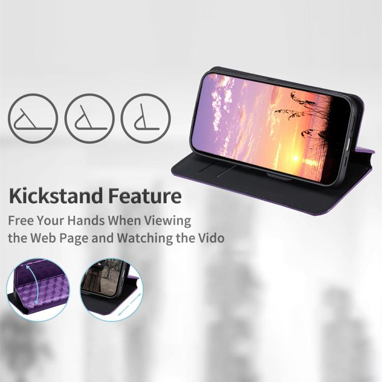 Funda de cuero con tapa y textura de cuadrícula cúbica para Huawei Pura 80 5G (morada)