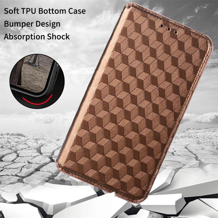 Funda de cuero con tapa y textura de cuadrícula cúbica para Huawei Pura 80 5G (marrón)
