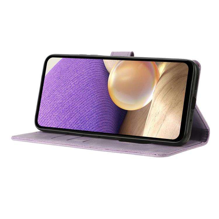 Funda de cuero con relieve de triángulos para Samsung Galaxy A07 (morado)
