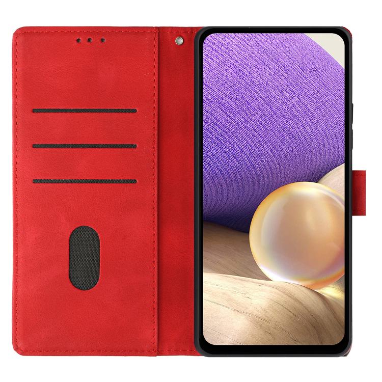 Funda de cuero con relieve de triángulos para Samsung Galaxy A07 (roja)