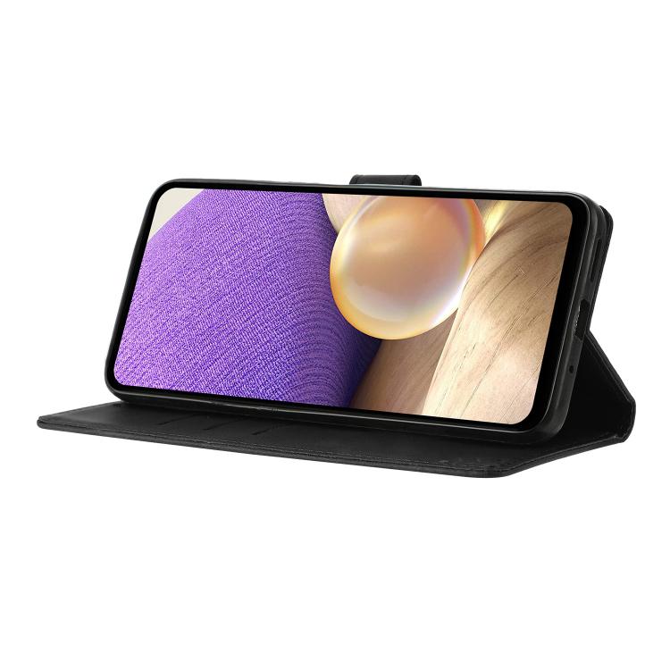 Funda de cuero con relieve de triángulos para Samsung Galaxy A17 (negra)