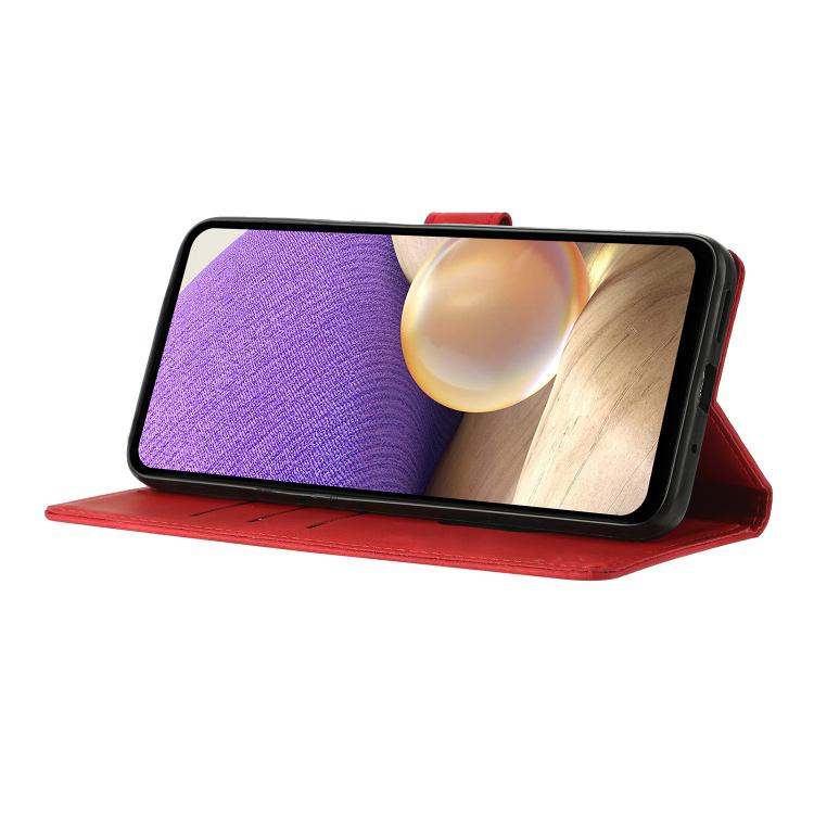 Funda de cuero con relieve de triángulos para Samsung Galaxy A17 (roja)