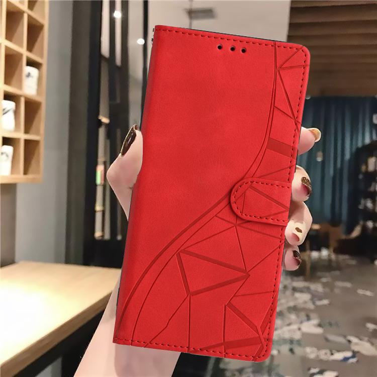 Funda de cuero con relieve de triángulos para Samsung Galaxy A17 (roja)