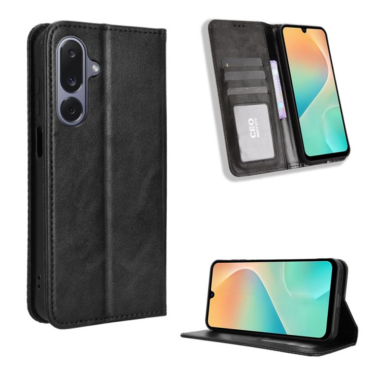 Funda de cuero con textura retro y hebilla magnética para Samsung Galaxy M36 5G (negra)