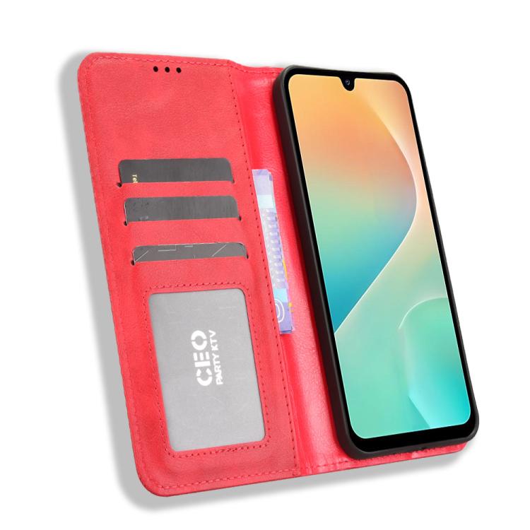 Funda de cuero con textura retro y hebilla magnética para Samsung Galaxy M36 5G (roja)