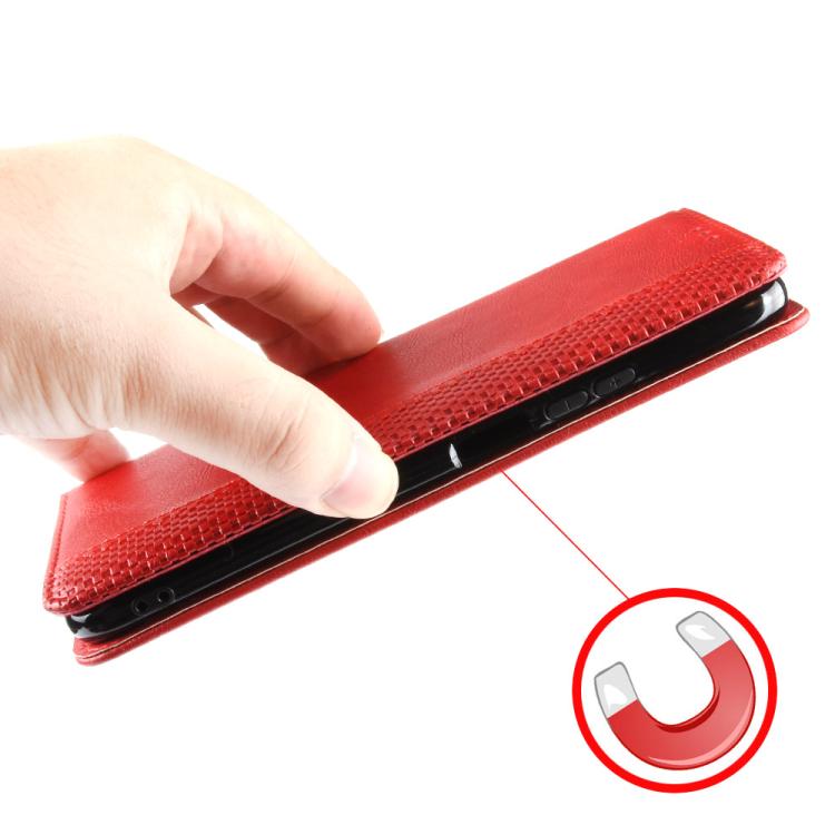 Funda de cuero con textura retro y hebilla magnética para Samsung Galaxy M36 5G (roja)
