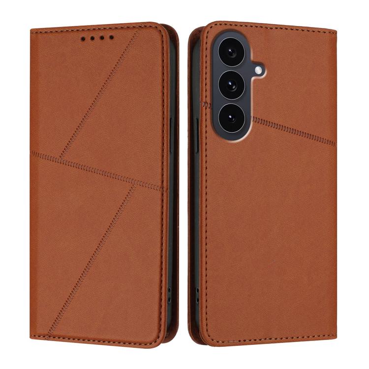Funda de cuero con tapa magnética resistente y esmerilada para Samsung Galaxy S25 FE 5G (color café)