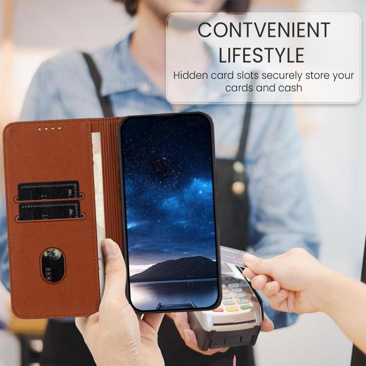 Funda de cuero con tapa magnética resistente y esmerilada para Samsung Galaxy S25 FE 5G (color café)