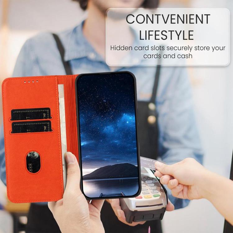 Funda de cuero con tapa magnética resistente y esmerilada para Samsung Galaxy S25 FE 5G (naranja)