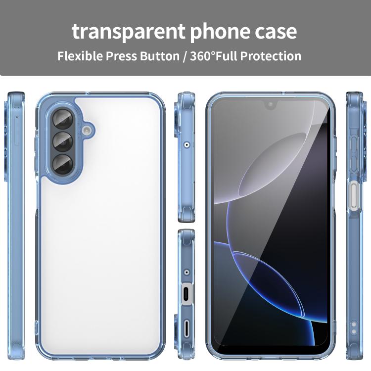Funda híbrida de TPU y policarbonato para Samsung Galaxy A17 5G, a prueba de golpes y con airbag (azul transparente)