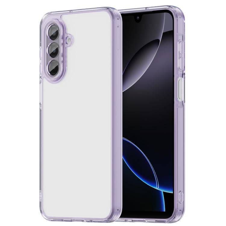 Funda híbrida de TPU y policarbonato para Samsung Galaxy A17 5G, a prueba de golpes y con airbag (transparente y morada)