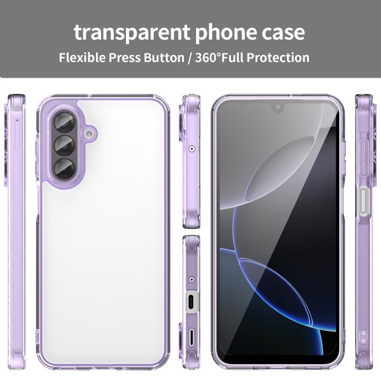 Funda híbrida de TPU y policarbonato para Samsung Galaxy A17 5G, a prueba de golpes y con airbag (transparente y morada)