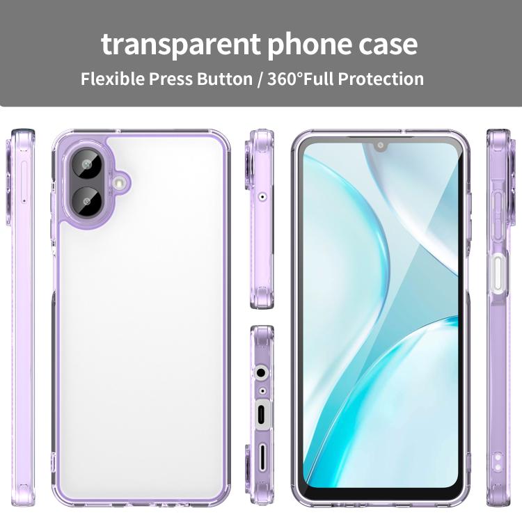 Funda híbrida de TPU y PC para Samsung Galaxy A07 4G, a prueba de golpes y airbag (transparente y morada)