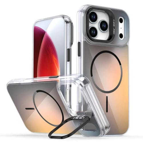 Funda Magsafe con soporte y lente decolorada degradada para iPhone 17 Pro Max (negra)