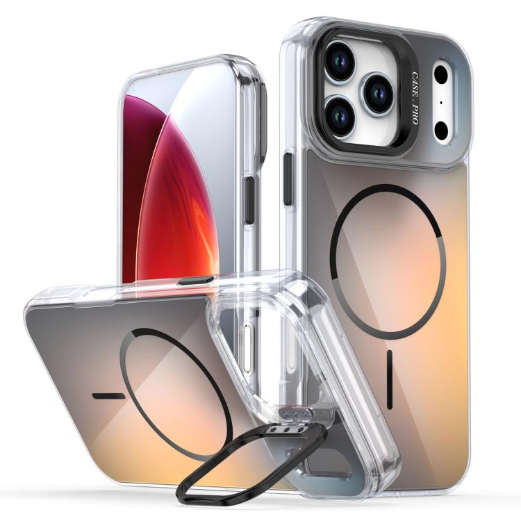 Funda Magsafe con soporte y lente decolorada degradada para iPhone 17 Pro Max (negra)