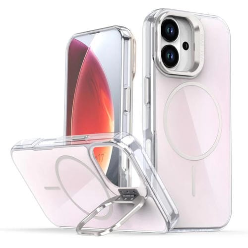 Funda Magsafe con soporte para lente degradado y decoloración para iPhone 17 (blanca)