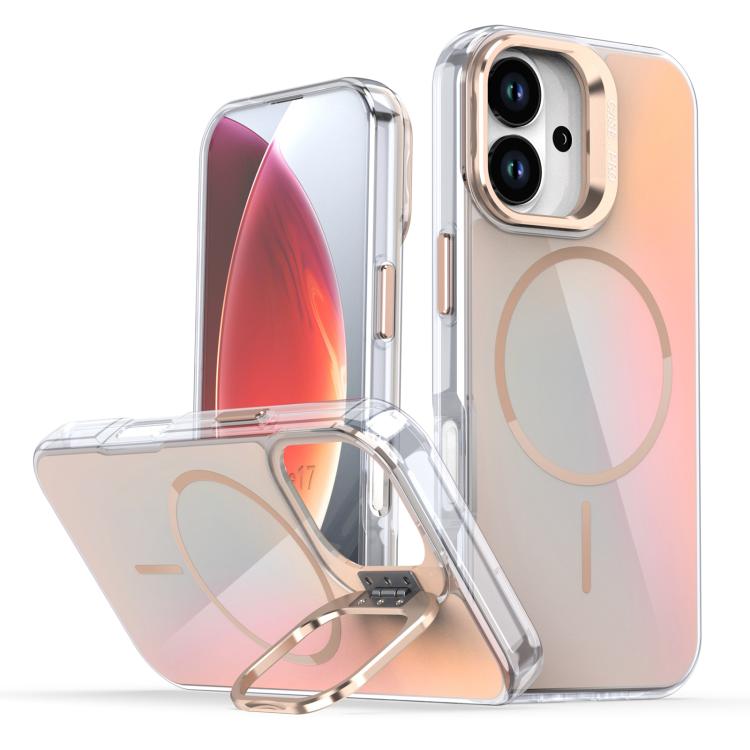 Funda Magsafe con soporte para lente decolorada degradada para iPhone 17 (dorado desierto)