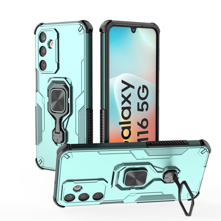 Funda híbrida de TPU y PC con soporte metálico para Samsung Galaxy M16 5G (verde)