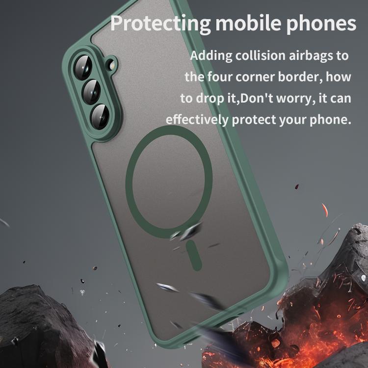 Funda híbrida de TPU y PC esmerilada Magsafe para Samsung Galaxy A56 5G (verde)