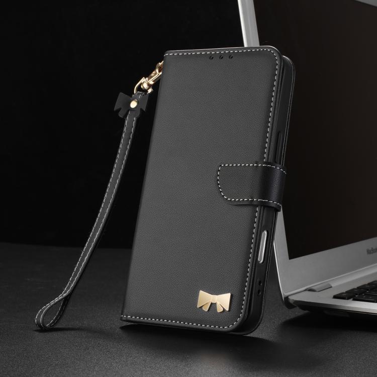 Funda de cuero con lazo metálico y correa de mano para Redmi Turbo 4 Pro / Poco X7 Pro (negra)