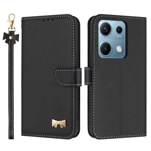 Funda de cuero con lazo metálico y correa de mano para Redmi Note 14S 4G (negra)