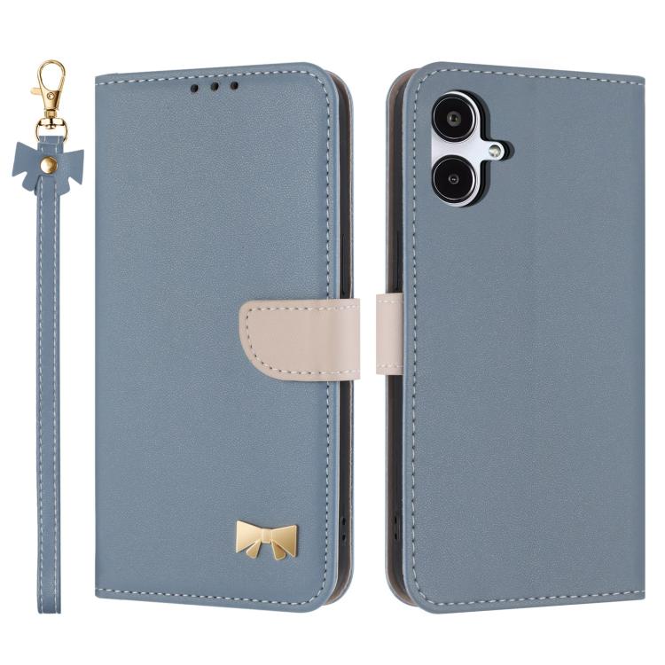 Funda de cuero con lazo metálico y correa de mano para Samsung Galaxy A06/A07 4G (azul claro)