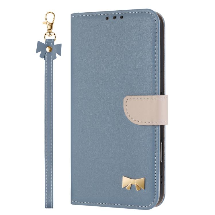 Funda de cuero con lazo metálico y correa de mano para Samsung Galaxy A06/A07 4G (azul claro)