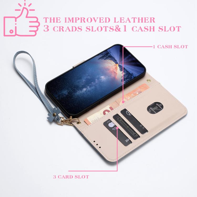 Funda de cuero con lazo metálico y correa de mano para Samsung Galaxy A06/A07 4G (azul claro)
