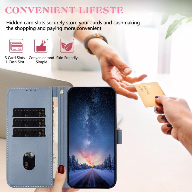 Funda de cuero con lazo metálico y correa de mano para Samsung Galaxy A06/A07 4G (azul claro)
