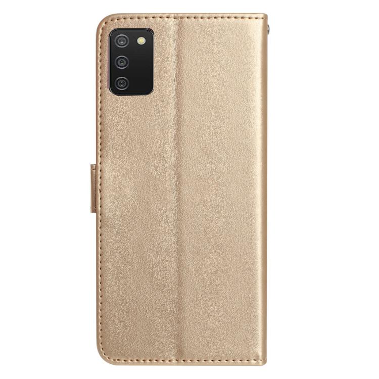 Funda de cuero con estampado floral en relieve para Samsung Galaxy A02S (164 mm, EE. UU.) (dorada)