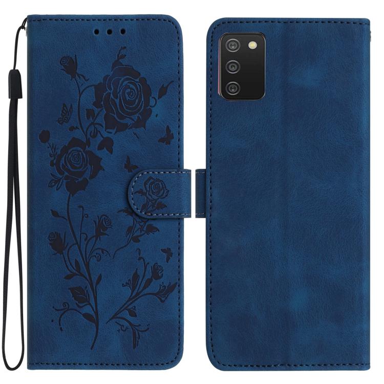 Funda de cuero con estampado floral en relieve para Samsung Galaxy A02S (164 mm, azul oscuro)