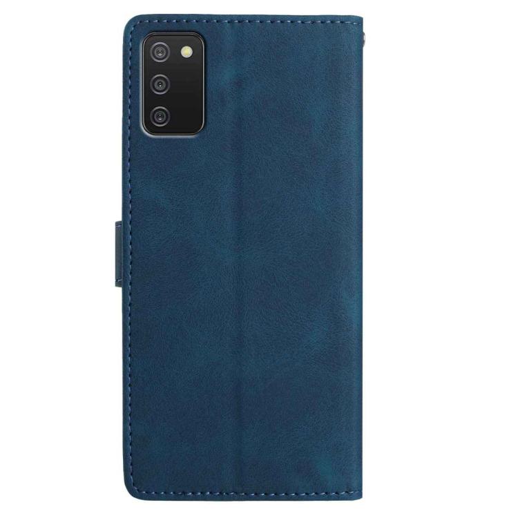Funda de cuero con estampado floral en relieve para Samsung Galaxy A02S (164 mm, azul oscuro)