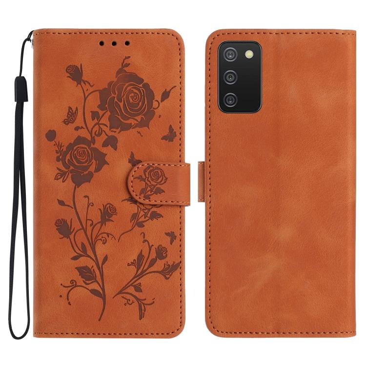 Funda de cuero con estampado floral en relieve para Samsung Galaxy A02S (164 mm, marrón)