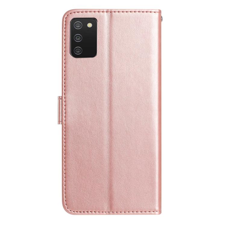 Funda de piel con estampado floral en relieve para Samsung Galaxy A02S (166 mm, UE) (oro rosa)
