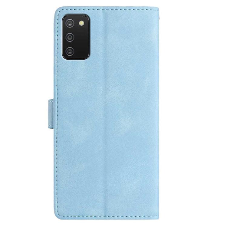 Funda de piel con estampado floral en relieve para Samsung Galaxy A02S (166 mm, UE) (azul cielo)