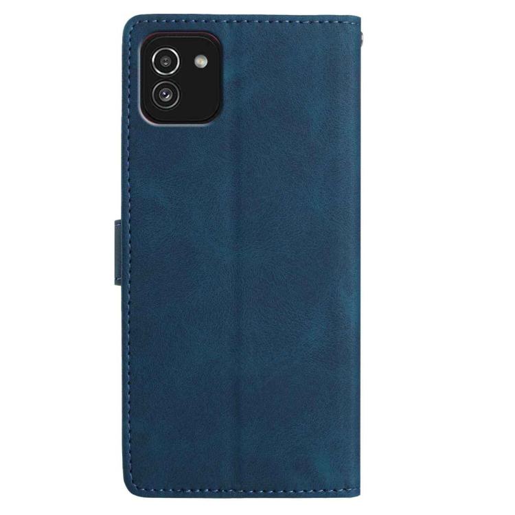 Funda de cuero con estampado floral en relieve para Samsung Galaxy A03 (azul oscuro)