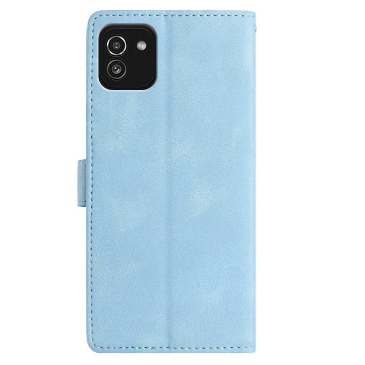 Funda de piel con estampado floral en relieve para Samsung Galaxy A03 (azul cielo)
