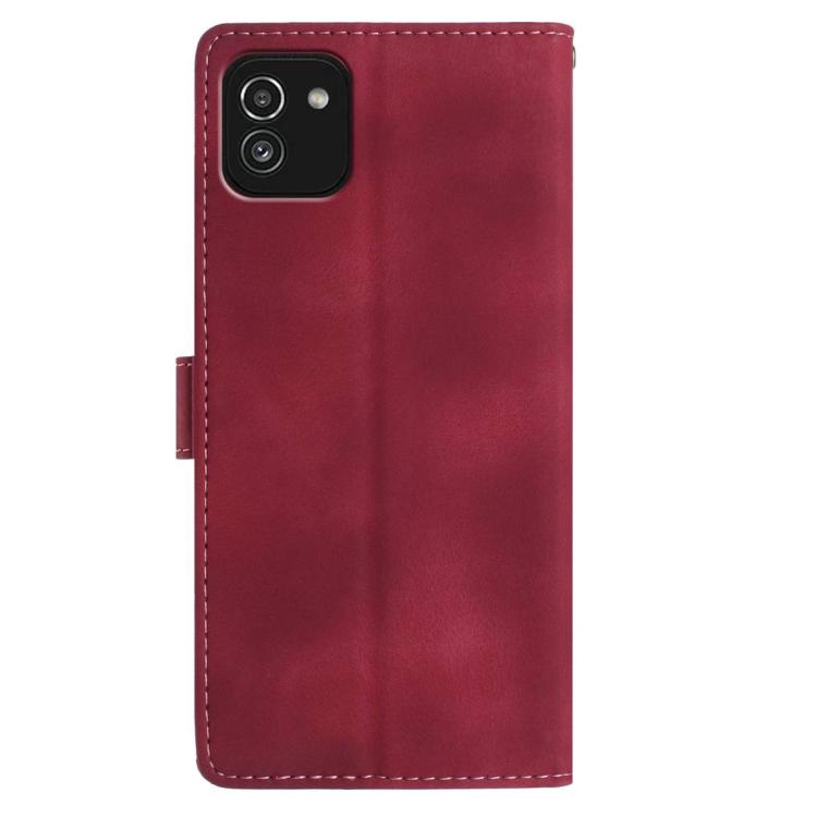 Funda de cuero con estampado floral en relieve para Samsung Galaxy A03 (roja)
