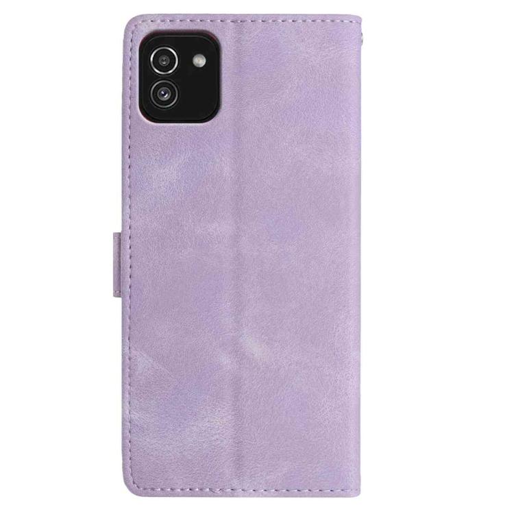 Funda de cuero con estampado floral en relieve para Samsung Galaxy A03 (morado claro)