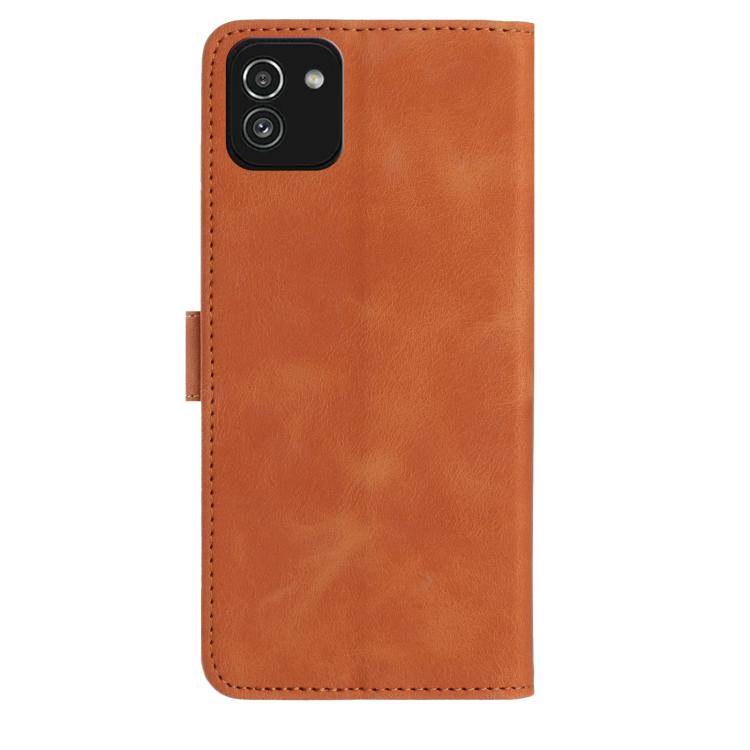 Funda de cuero con estampado de rosas en relieve para Samsung Galaxy A03 (marrón)
