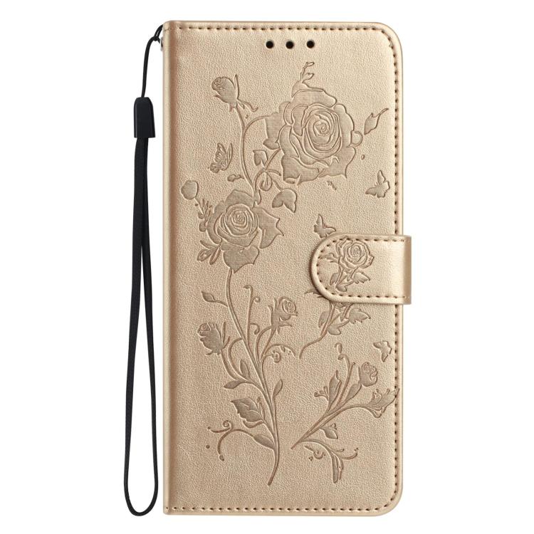 Funda de cuero con estampado floral en relieve para Samsung Galaxy A03 Core (dorada)