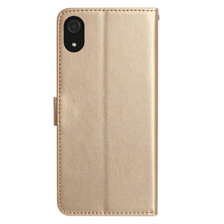 Funda de cuero con estampado floral en relieve para Samsung Galaxy A03 Core (dorada)