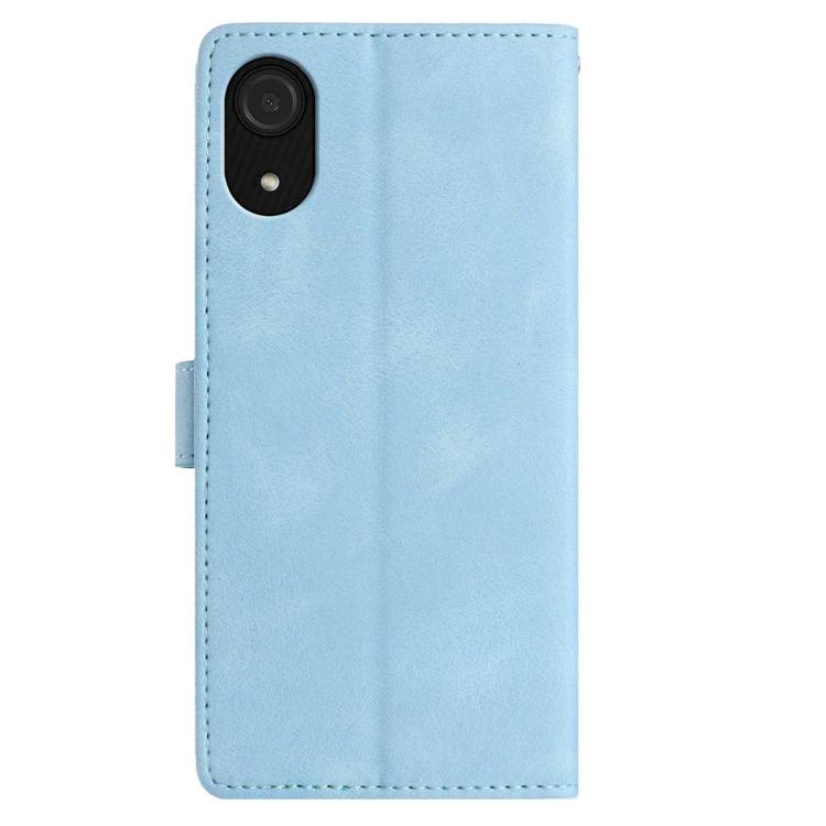 Funda de cuero con estampado floral en relieve para Samsung Galaxy A03 Core (azul cielo)