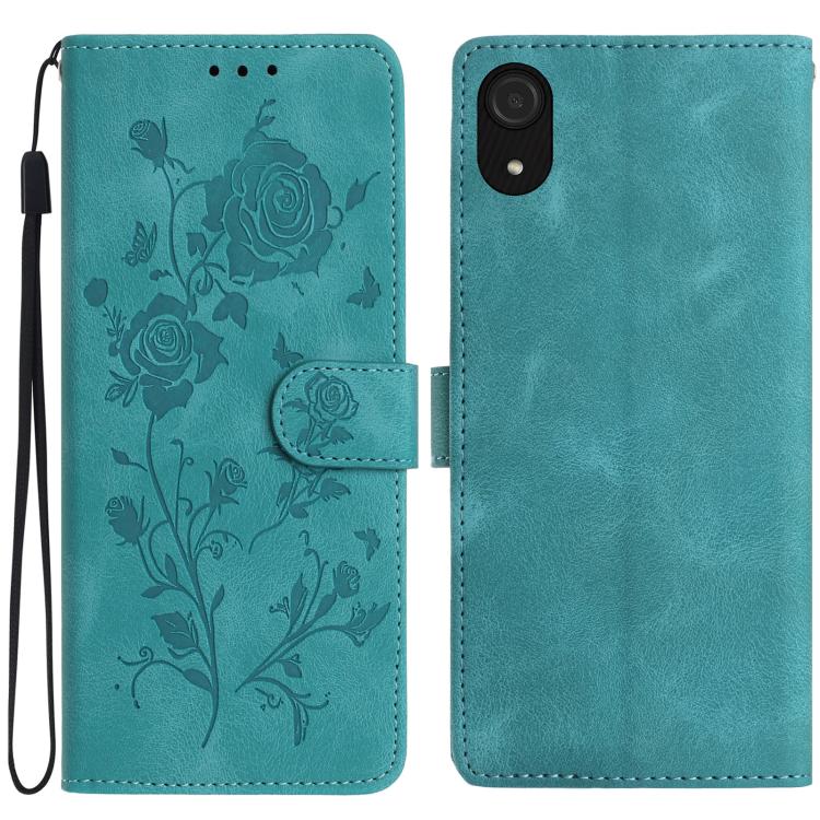 Funda de cuero con estampado floral en relieve para Samsung Galaxy A03 Core (verde)