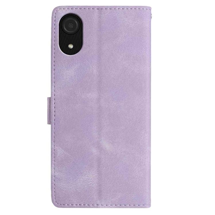 Funda de cuero con estampado floral en relieve para Samsung Galaxy A03 Core (morado claro)