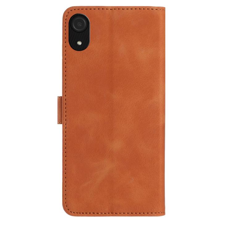 Funda de cuero con estampado floral en relieve para Samsung Galaxy A03 Core (marrón)