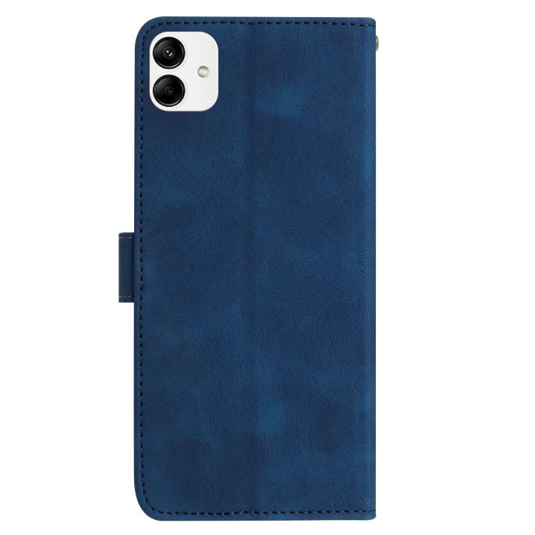 Funda de cuero con estampado floral en relieve para Samsung Galaxy A04 (azul oscuro)