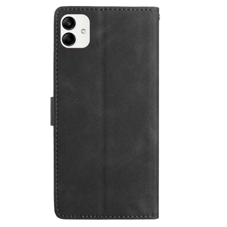Funda de cuero con estampado de rosas en relieve para Samsung Galaxy A04 (negra)