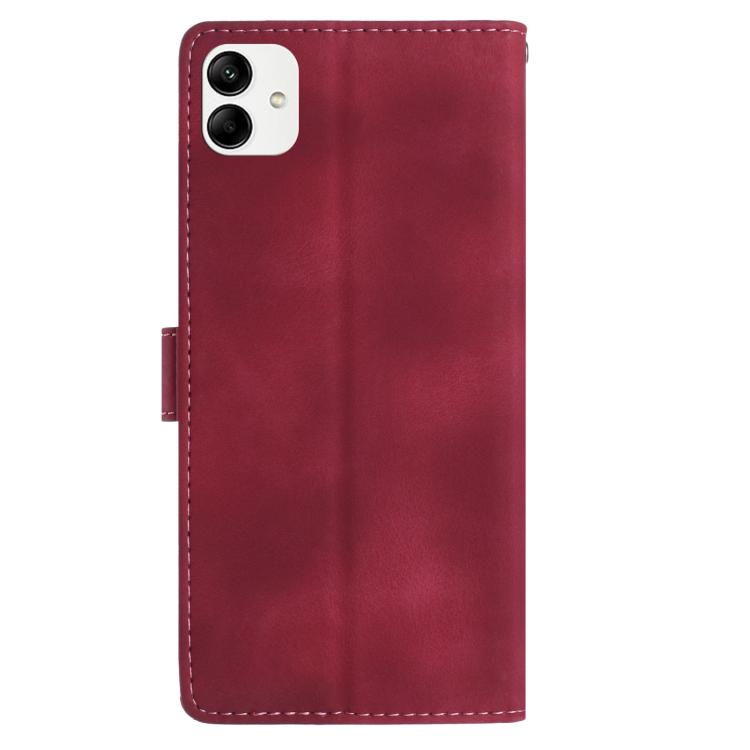 Funda de cuero con estampado floral en relieve para Samsung Galaxy A04 (roja)