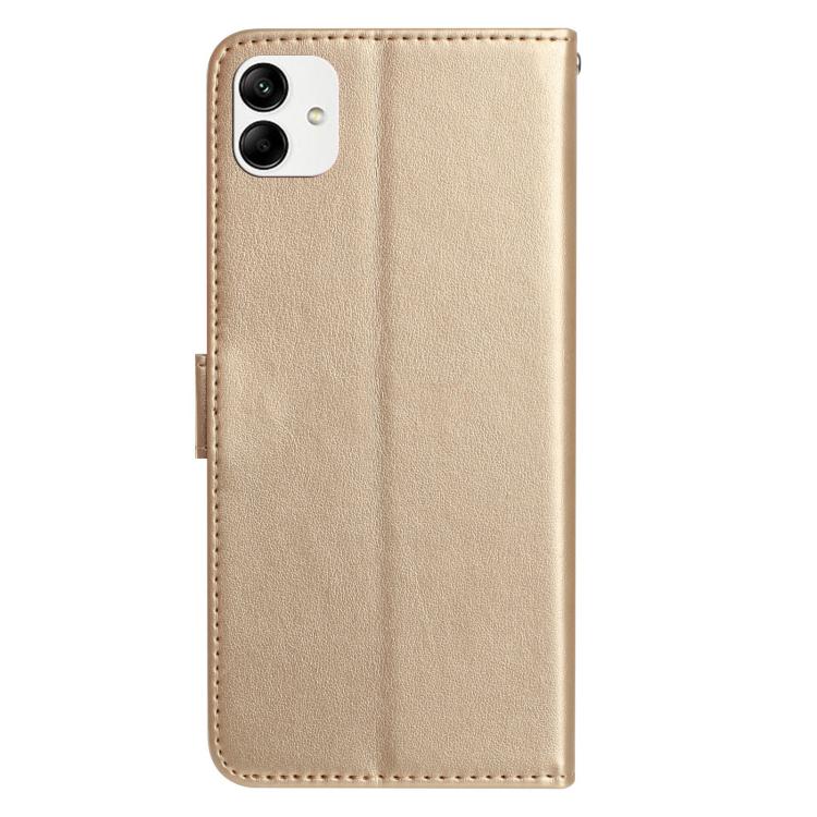 Funda de cuero con estampado de rosas en relieve para Samsung Galaxy A04e (dorada)